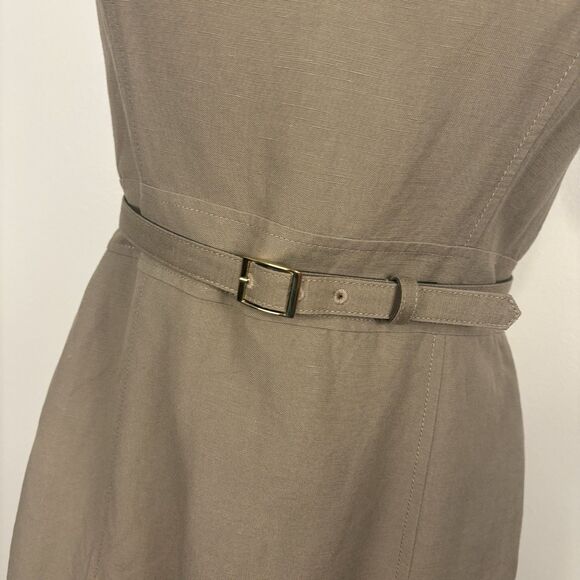 Isabella Demarco Size 8 Linen Blend Sheath Dress Tahari Levine Belted Taupe - Picture 3 of 7